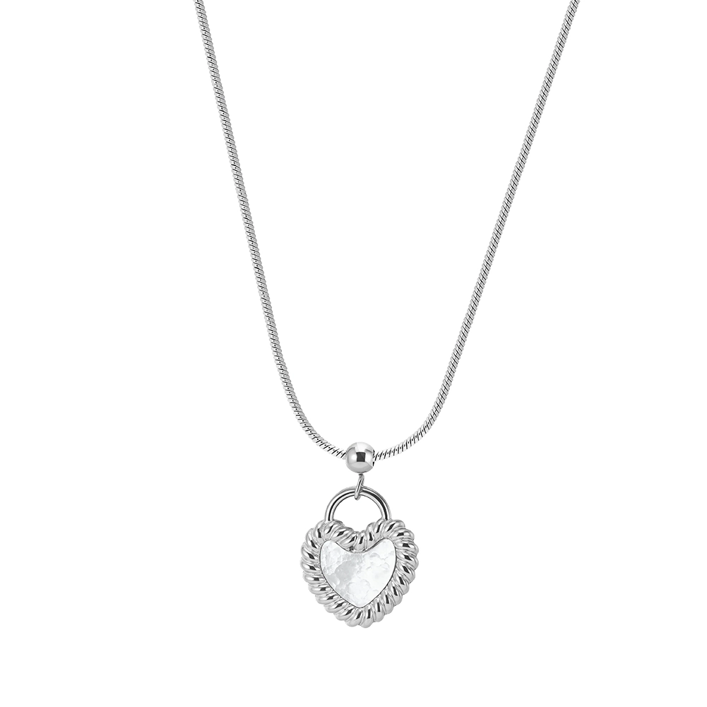 Produse Noi - Colier Statement cu Perle Shell Twisted Heart Argintiu
