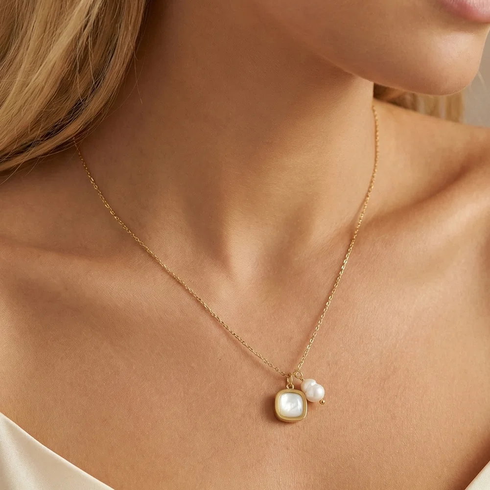 Coliere Statement - Colier Statement cu Sidef și Perlă Naturală Soleil Auriu