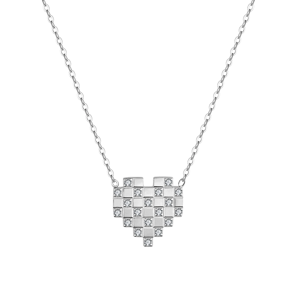 Produse Noi - Colier Statement Pixel Heart Argintiu