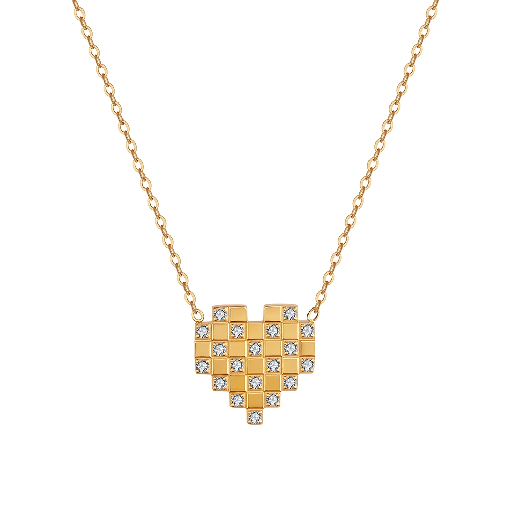Produse Noi - Colier Statement Pixel Heart Auriu