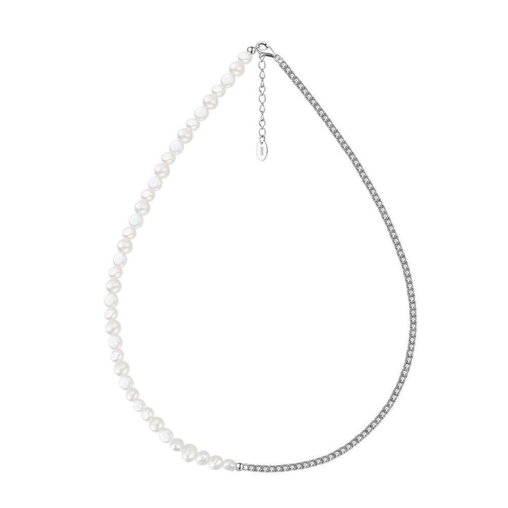 Bijuterii Perle Naturale - Colier tennis din argint cu perle naturale de cultură Raw Collection Silver