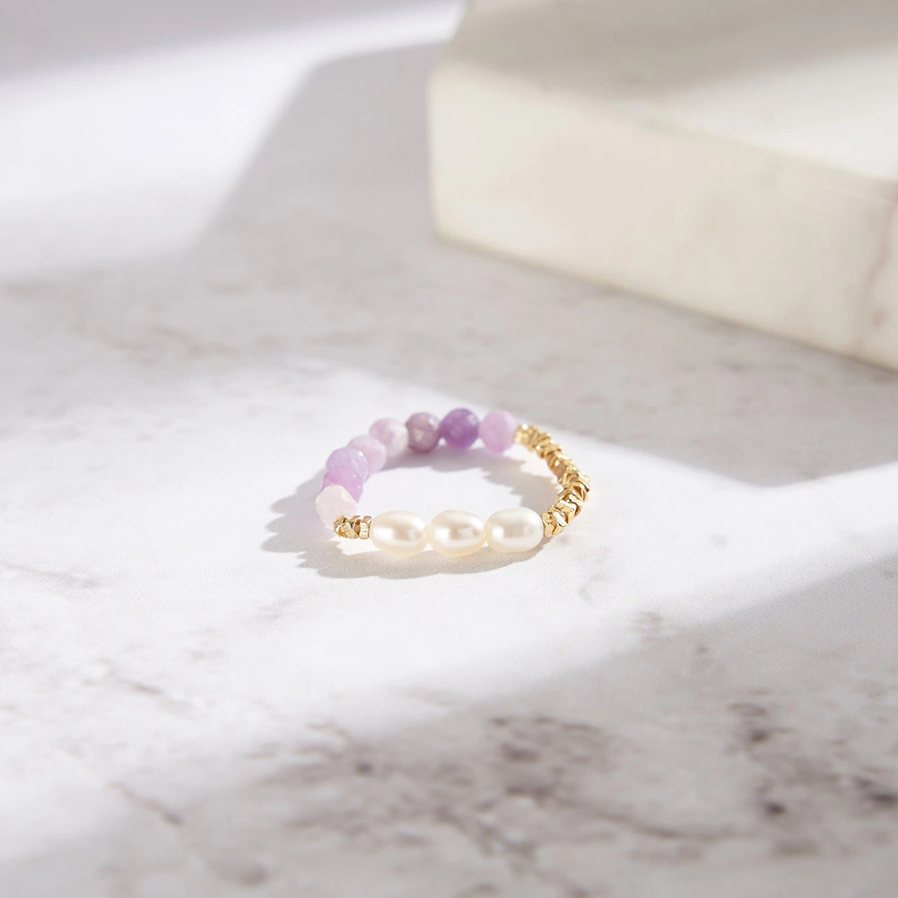 Bijuterii Perle Naturale - Inel din Argint cu Perle Naturale și Pietre Naturale Ametist Lavender Pearl Bliss
