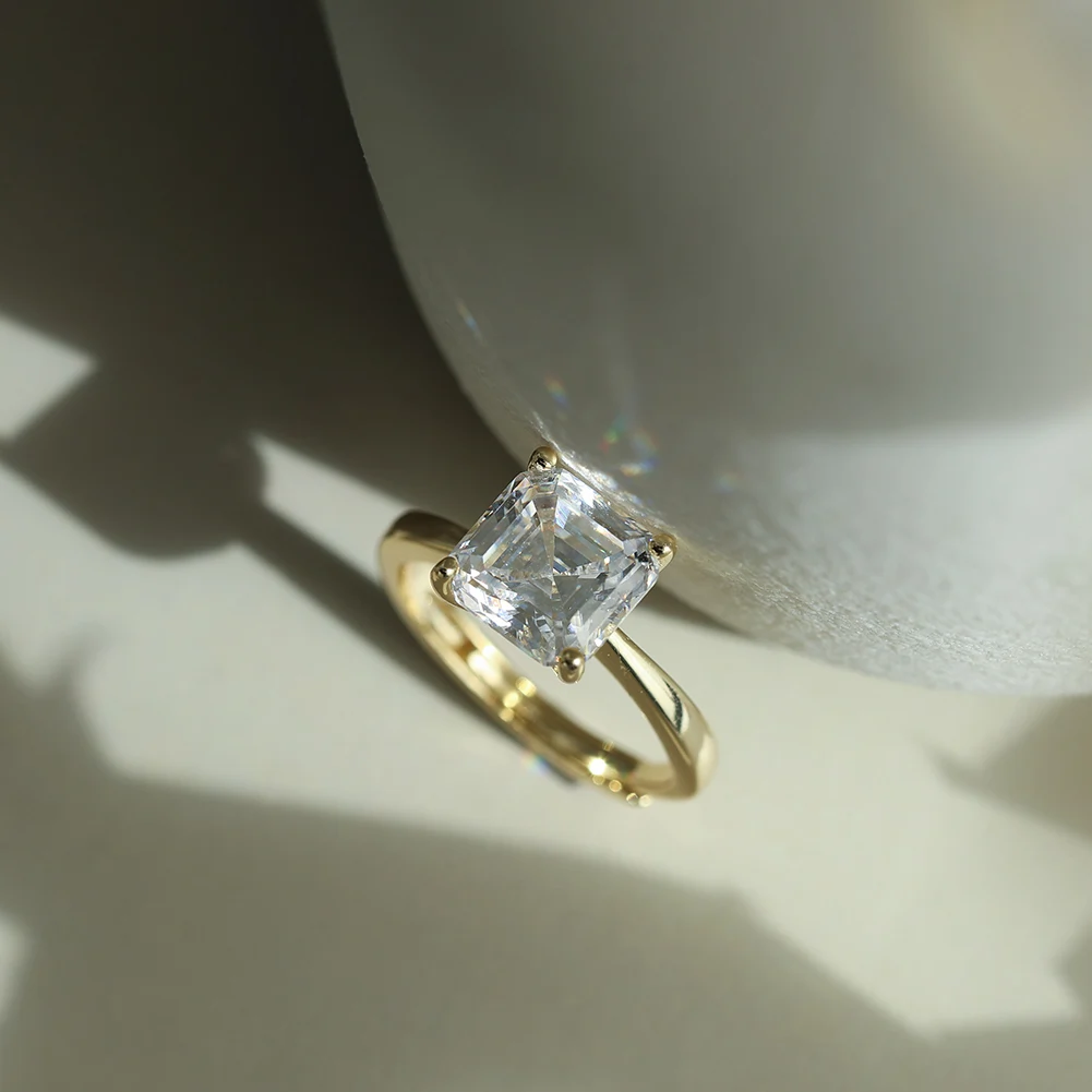 Inele din argint - Inel din argint cu zirconiu Asscher Solitaire Auriu