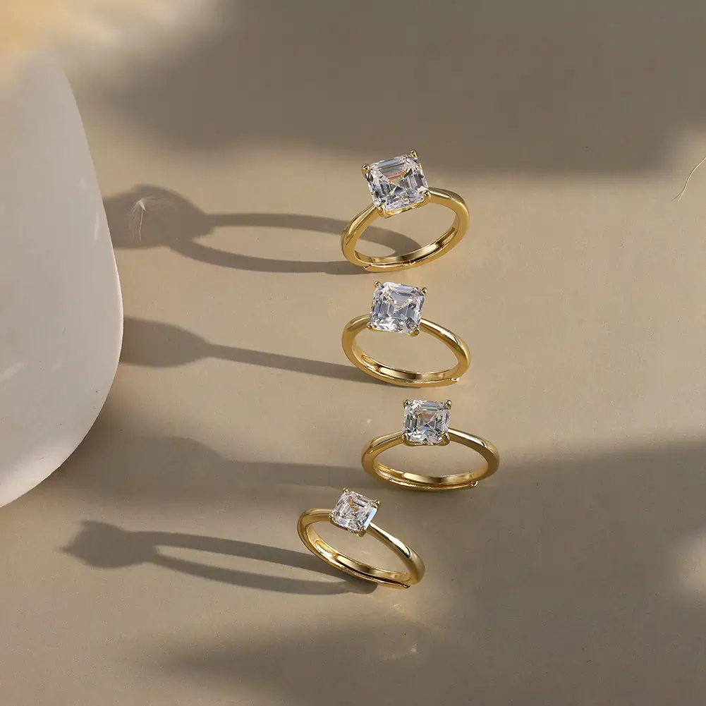 Inele din argint - Inel din argint cu zirconiu Asscher Solitaire Auriu