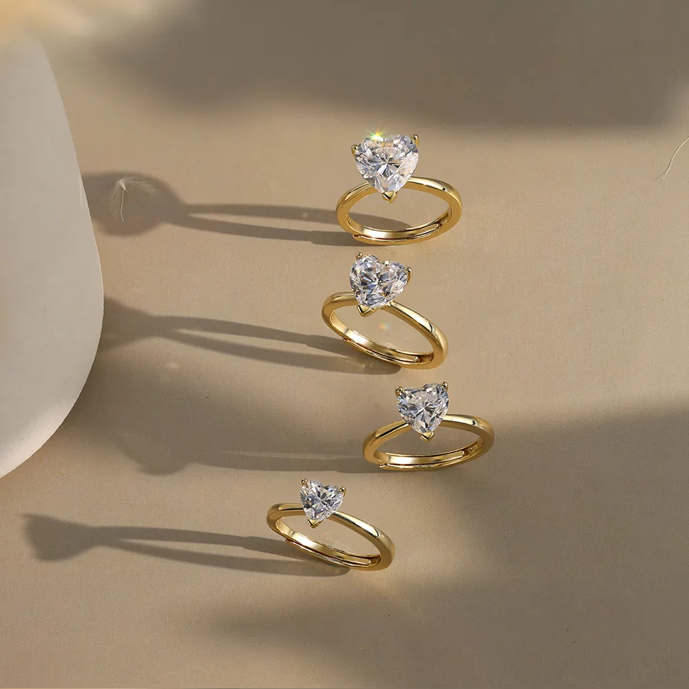 Inele din argint - Inel din argint cu zirconiu Heart Solitaire Auriu