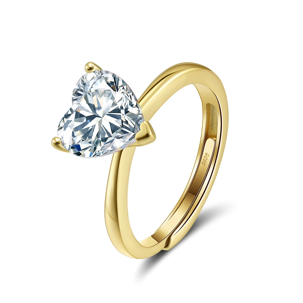 Inele din argint - Inel din argint cu zirconiu Heart Solitaire Auriu