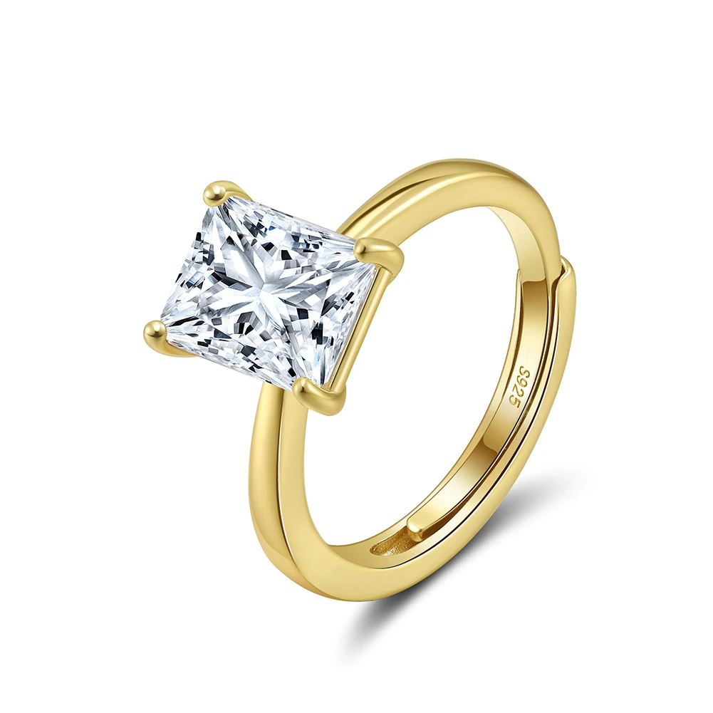 Inele din argint - Inel din argint cu zirconiu Radiant Solitaire Auriu
