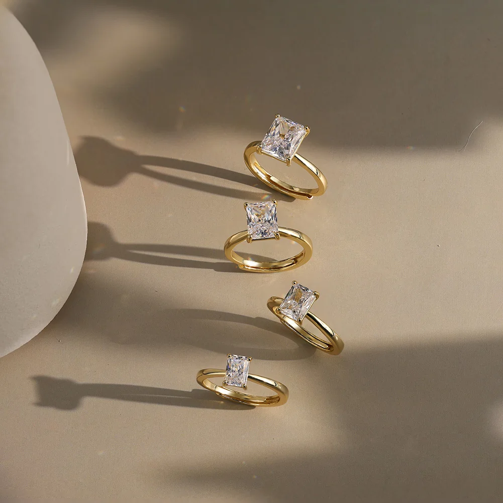 Inele din argint - Inel din argint cu zirconiu Radiant Solitaire Auriu