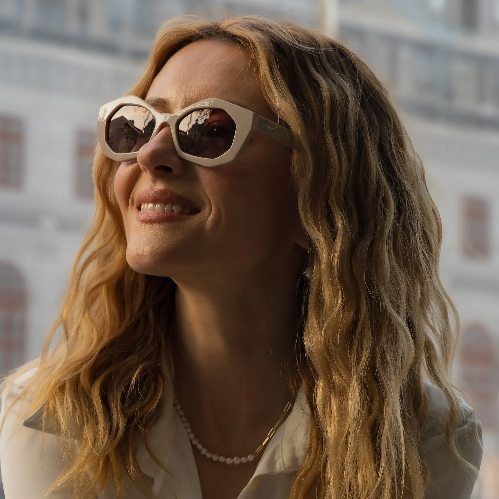 Ochelari de Soare - Ochelari de Soare NURIA cu Ramă Geometrică Midnight Cascade Ivory