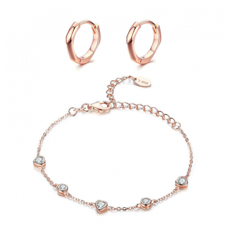 Seturi bijuterii din argint - Set bijuterii din argint Hearts Edge Rose, brățară și cercei