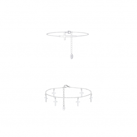 Seturi bijuterii din argint - Set Brățară de Mână și Brățară de Picior din Argint Sterling Silver Cross
