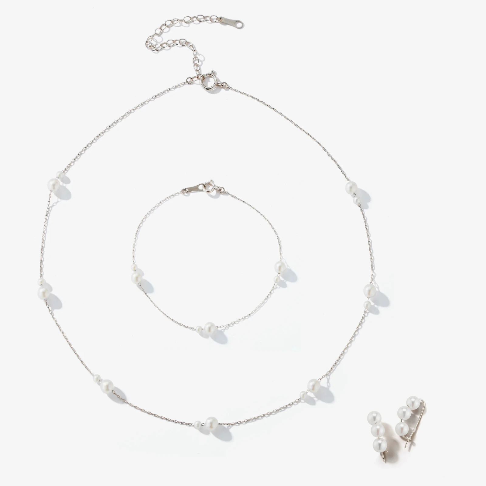 Seturi bijuterii din argint - Set Colier, Brățară și Cercei argint cu perle naturale de cultură medium silver. Perola Collection