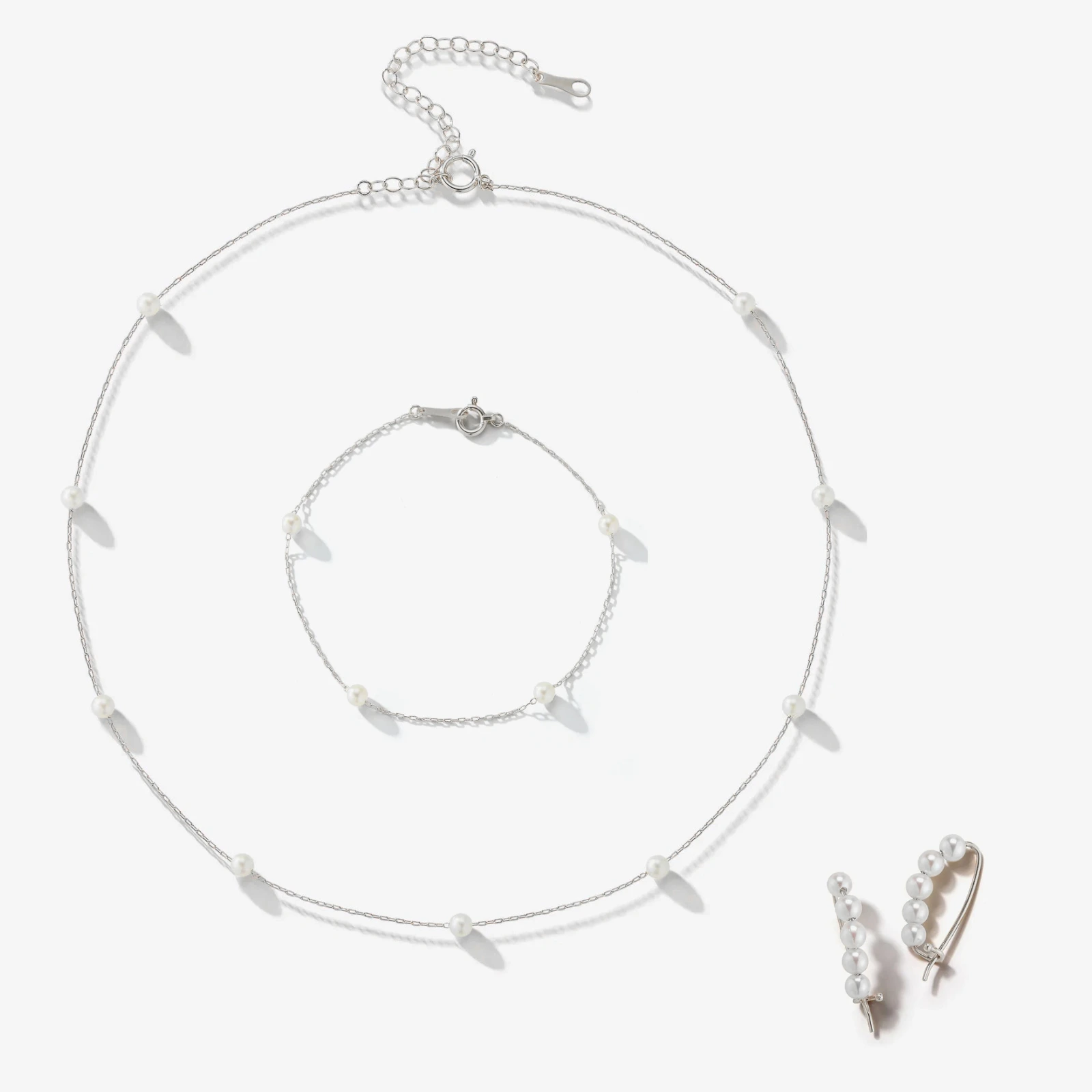 Seturi bijuterii din argint - Set Colier, Brățară și Cercei argint cu perle naturale de cultură small silver. Perola Collection