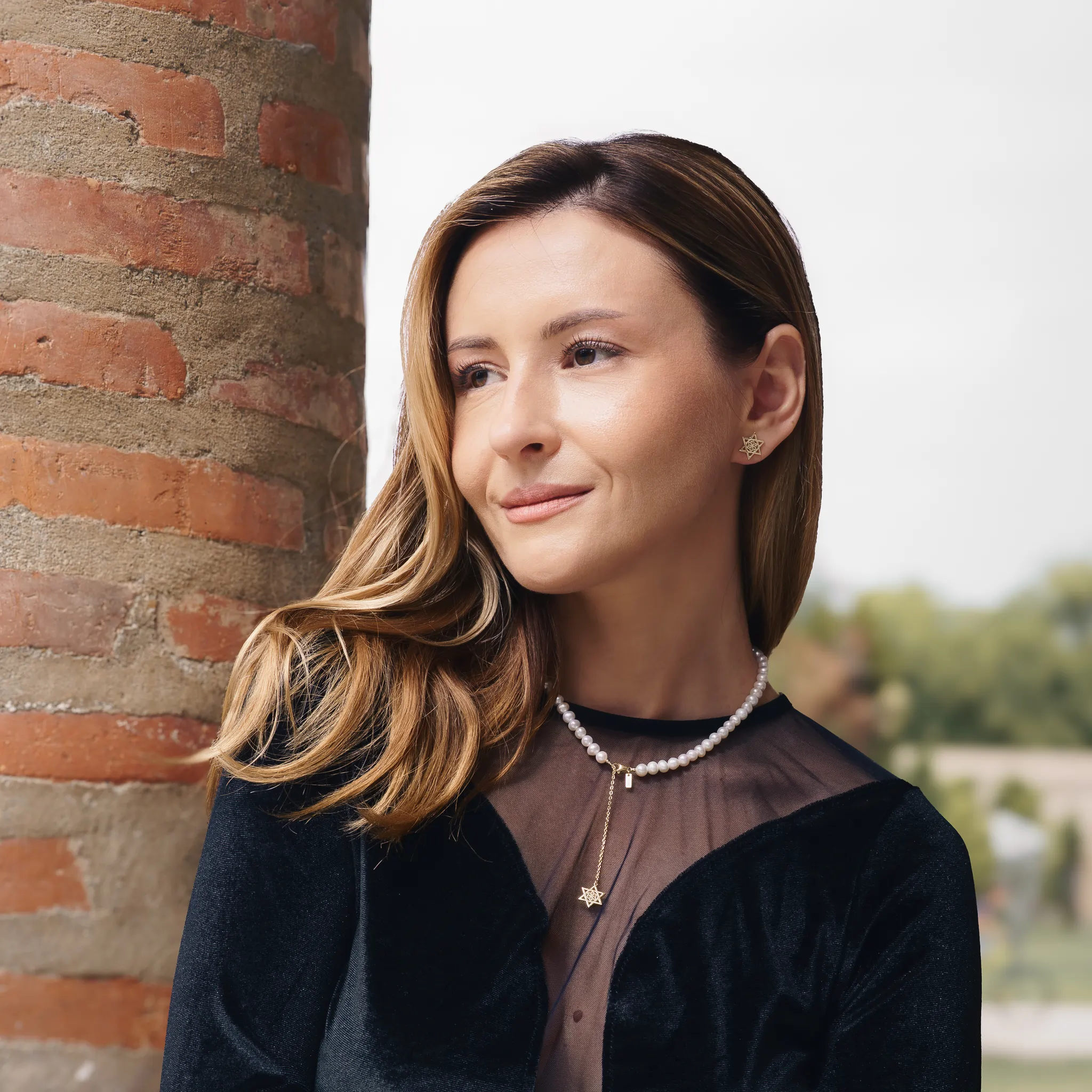 Seturi bijuterii din argint - Set Colier, Brățară și Cercei din argint cu perle naturale de cultură mari Stea Auriu