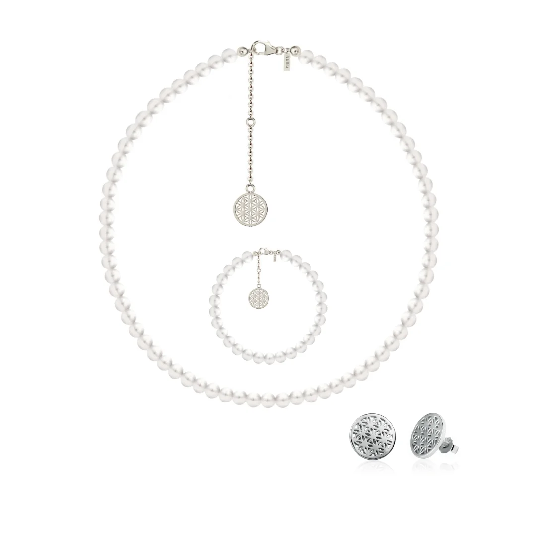 Christmas Sale - Set Colier, Brățară și Cercei din argint cu perle naturale de cultură mari Structură Argintiu