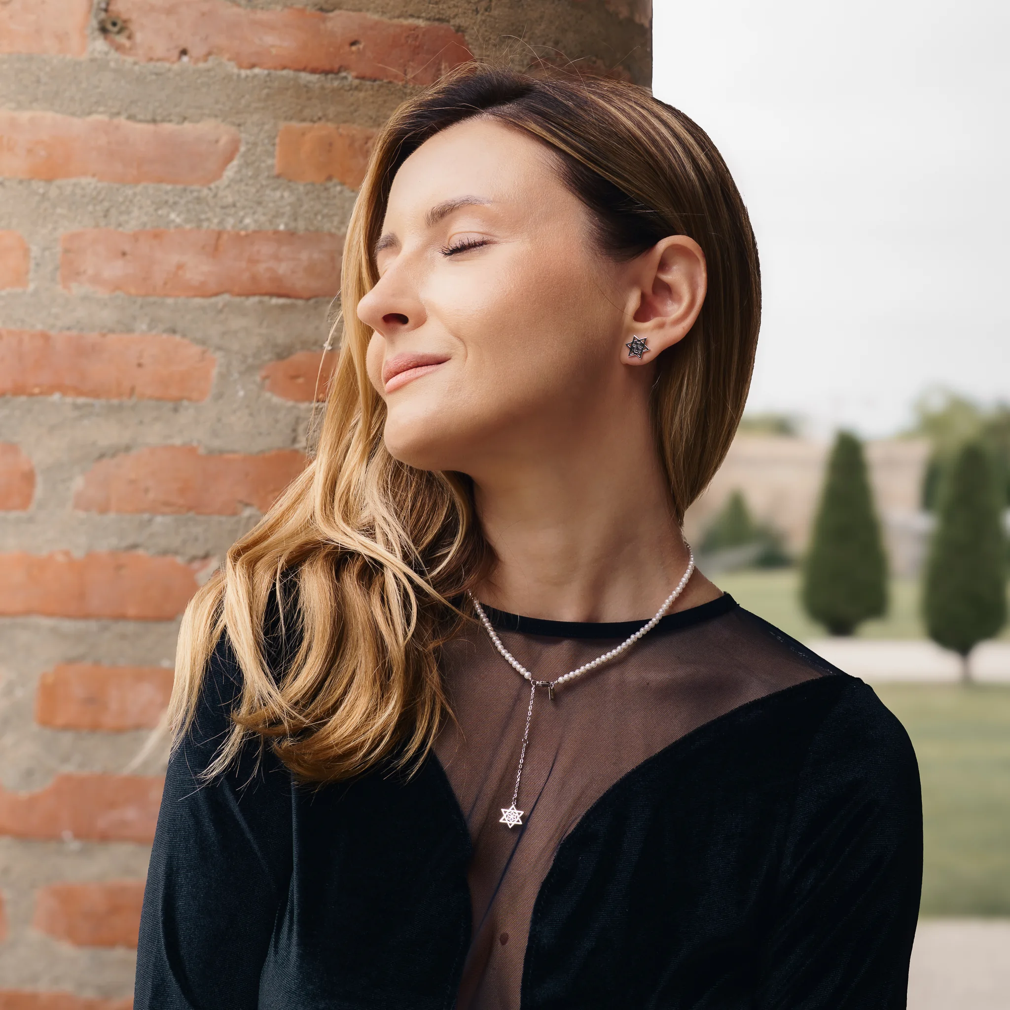 Seturi bijuterii din argint - Set Colier, Brățară și Cercei din argint cu perle naturale de cultură mici Stea Argintiu