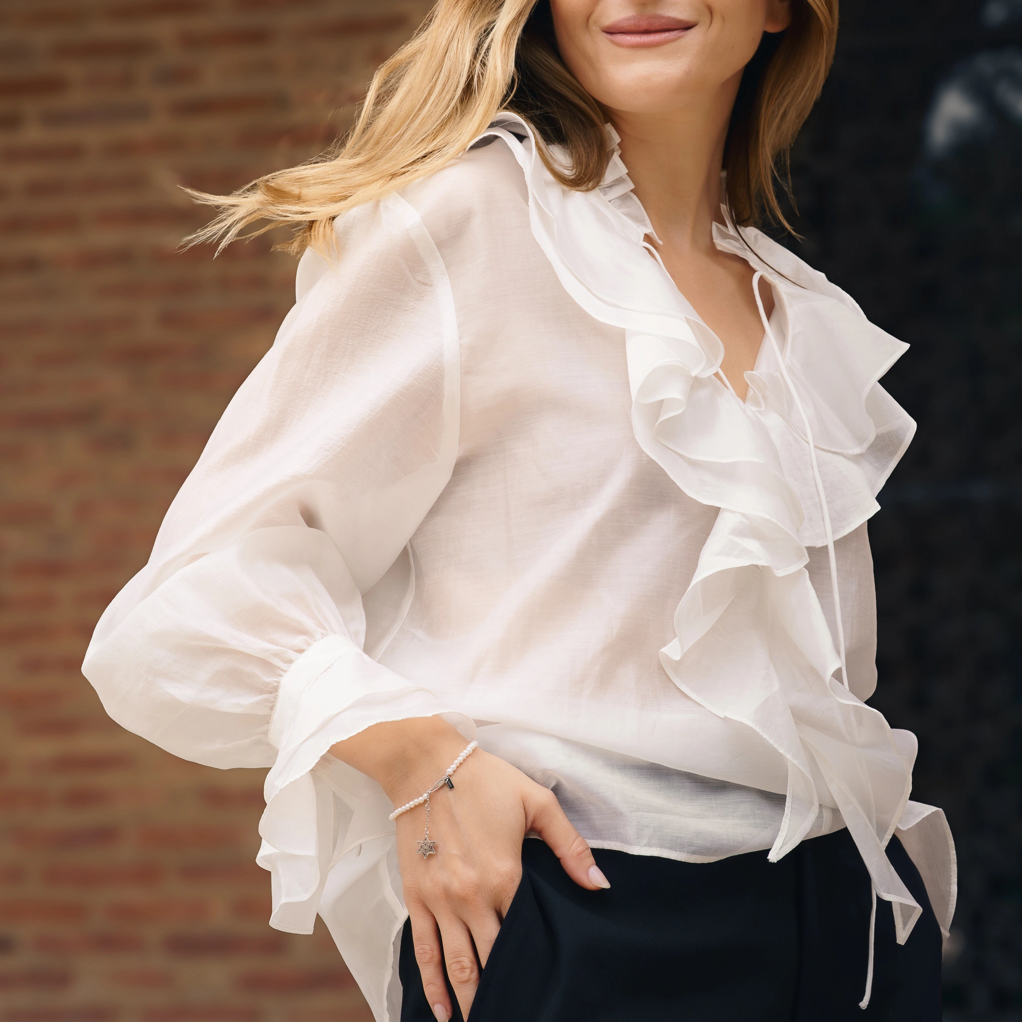 Seturi bijuterii din argint - Set Colier, Brățară și Cercei din argint cu perle naturale de cultură mici Stea Argintiu