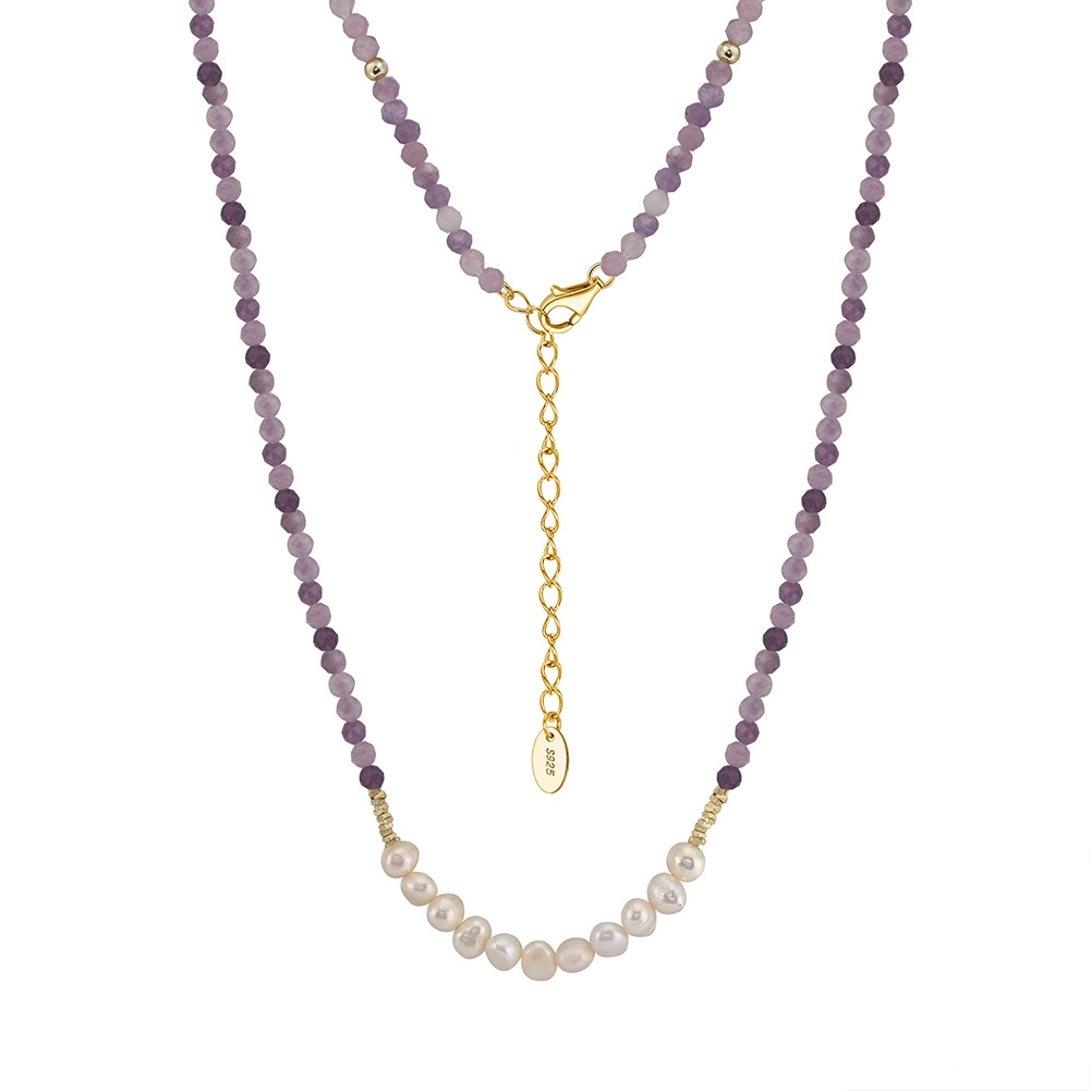 Seturi bijuterii din argint - Set Colier, Cercei și Inel din Argint cu Perle Naturale și Pietre Ametist Lavender Amethyst