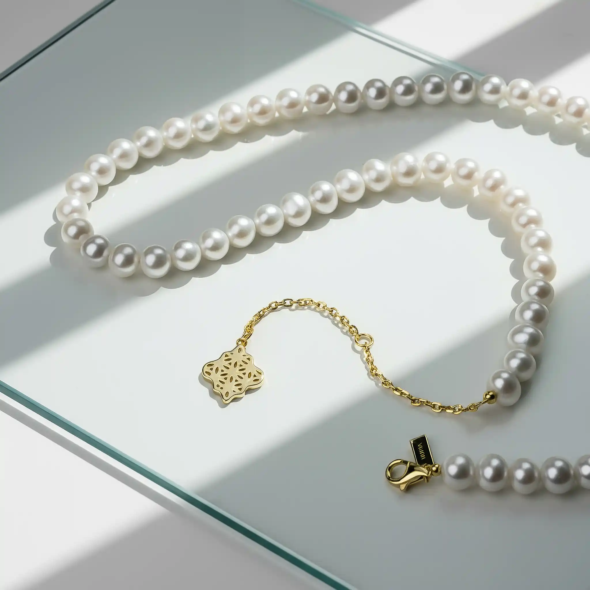 Christmas Sale - Set Colier și Cercei din argint cu perle naturale de cultură mari Compas Auriu