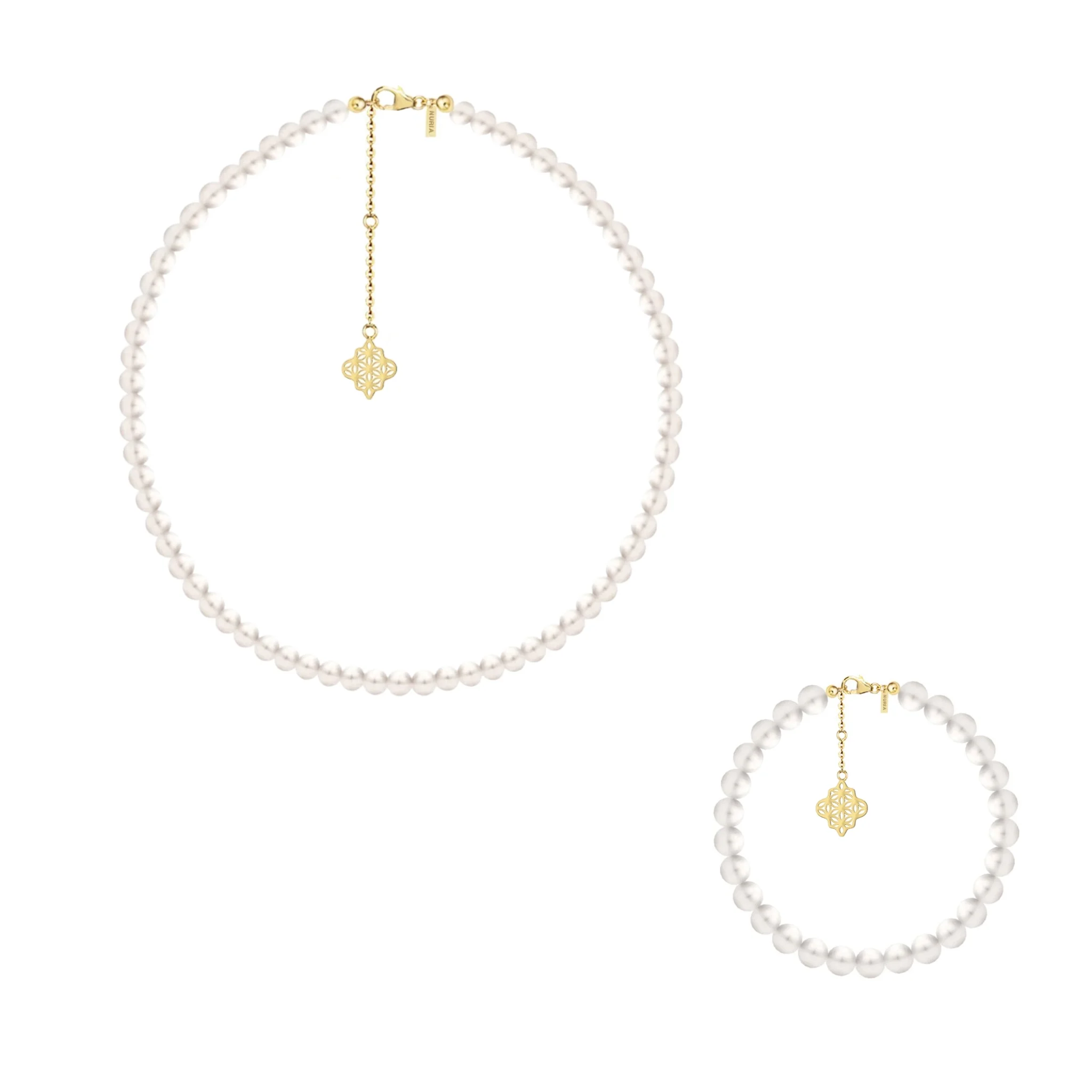 Seturi bijuterii din argint - Set Colier si Brățară Argint cu perle naturale de cultură mari Compas Auriu