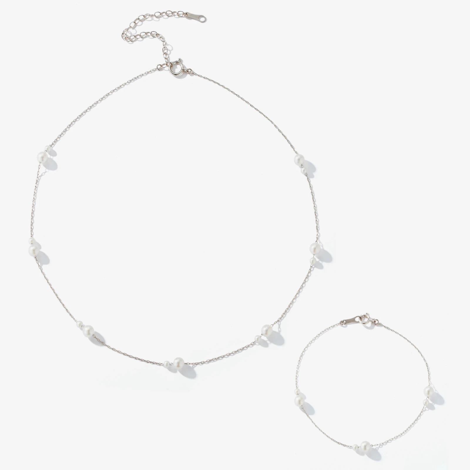 Seturi bijuterii din argint - Set Colier și Brățară argint cu perle naturale de cultură large silver. Perola Collection