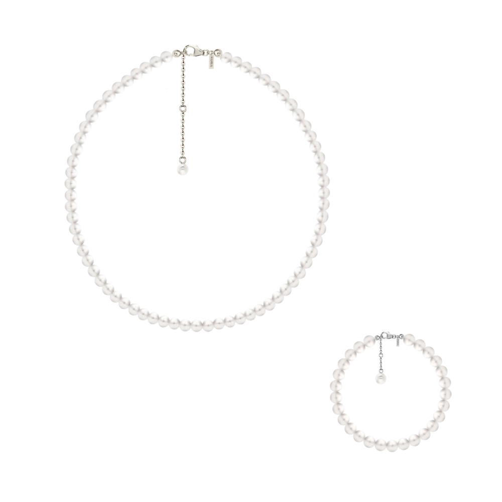Seturi bijuterii din argint - Set Colier și Brățară Argint cu Perle Naturale de Cultură Large String Silver