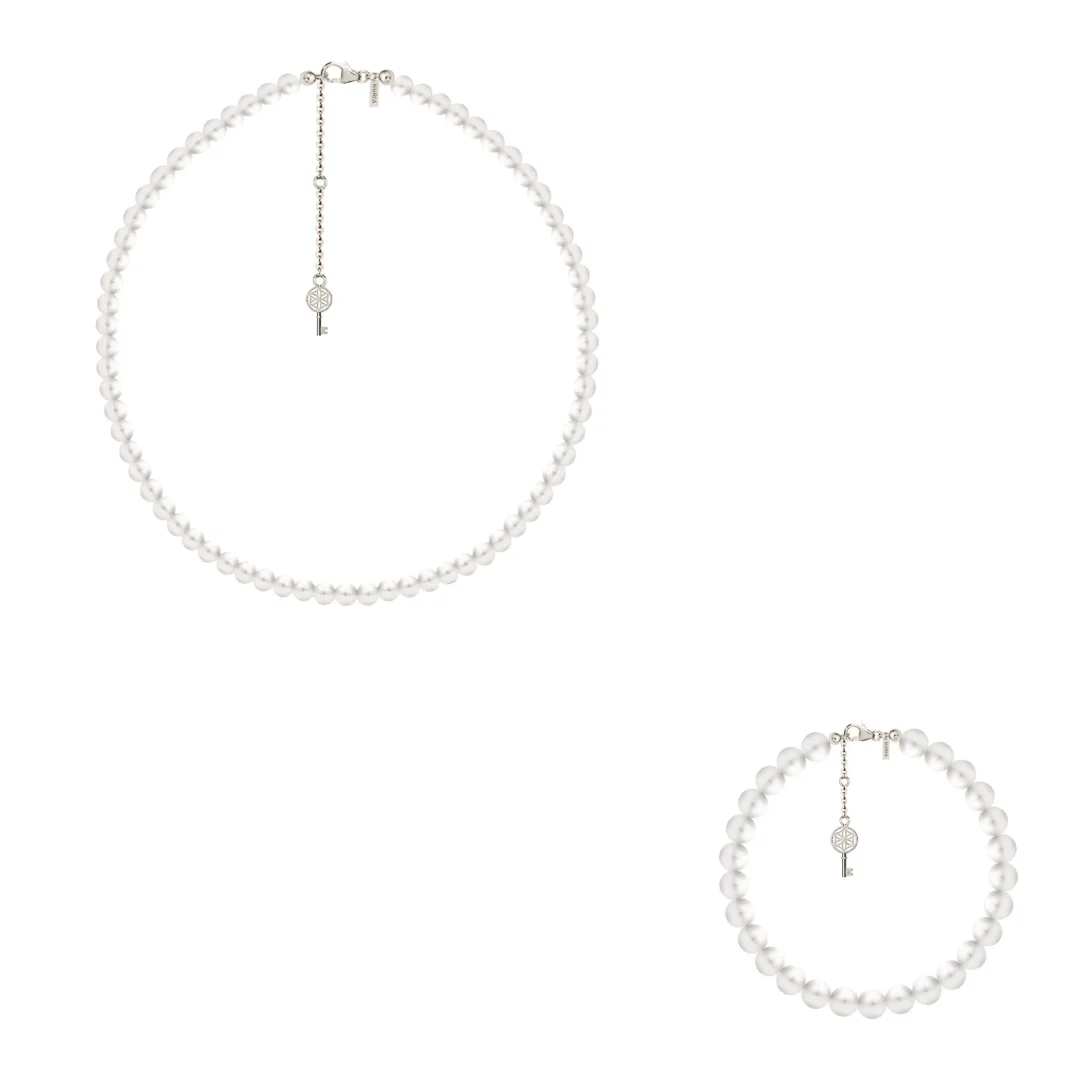 Seturi bijuterii din argint - Set Colier și Brățară Argint cu perle naturale de cultură mari Cheie Argintiu