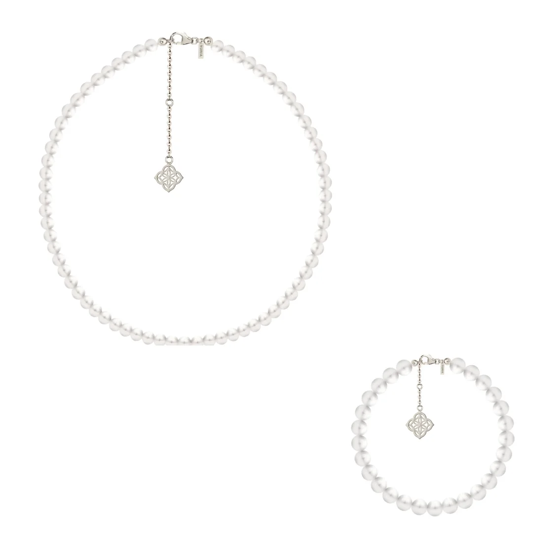 Seturi bijuterii din argint - Set Colier și Brățară Argint cu perle naturale de cultură mari Inimă Argintiu