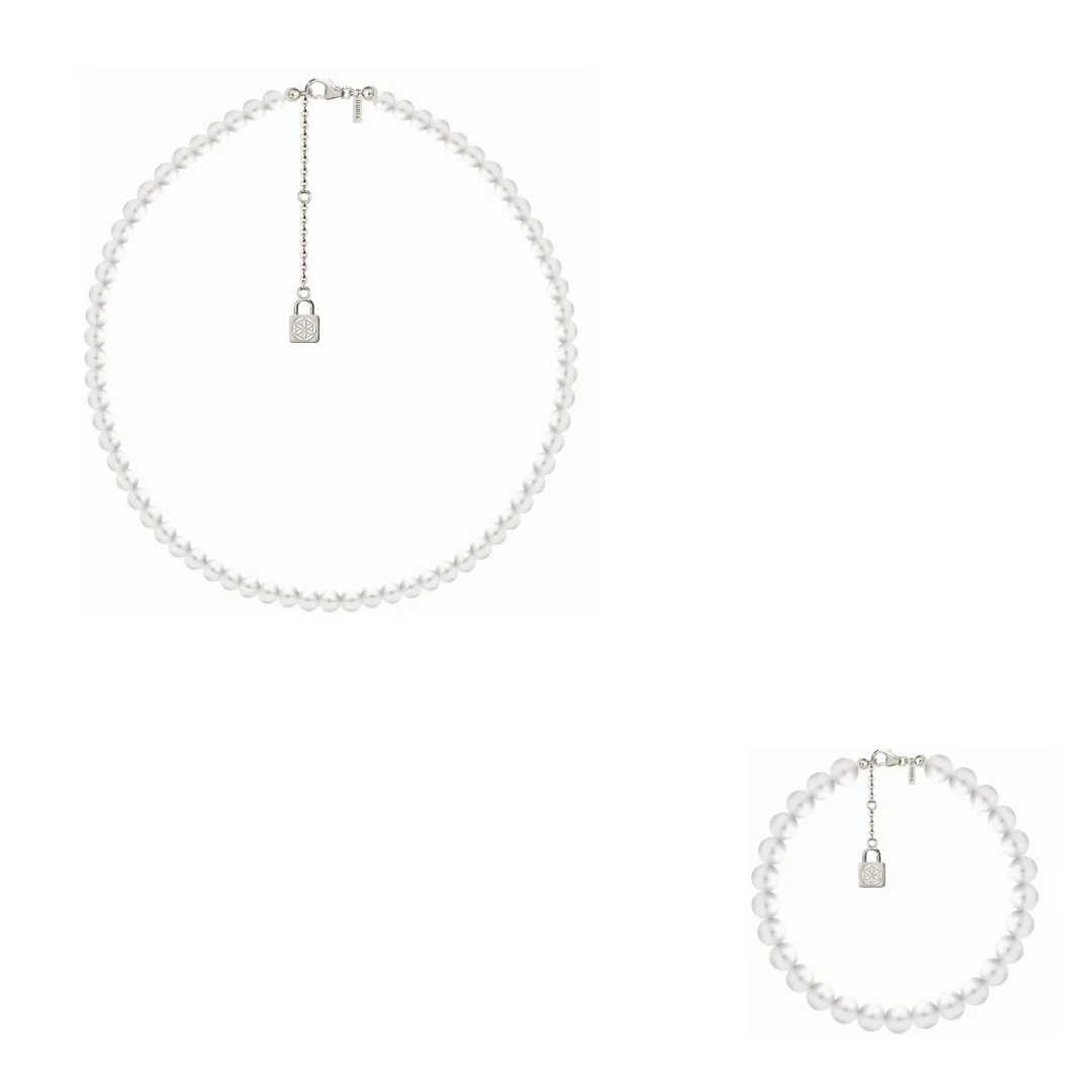 Seturi bijuterii din argint - Set Colier și Brățară Argint cu perle naturale de cultură mari Sigiliu Argintiu