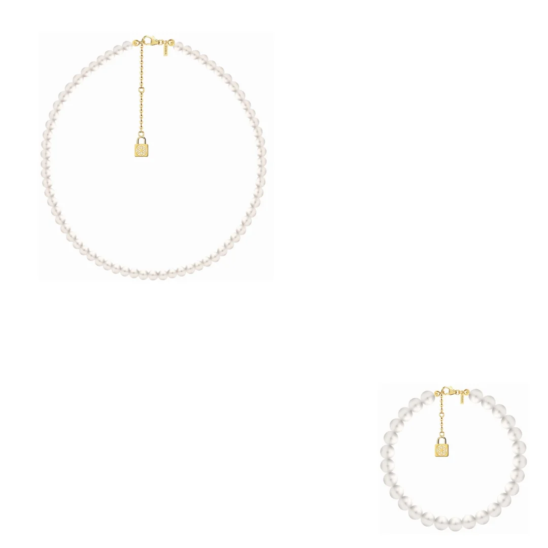 Seturi bijuterii din argint - Set Colier și Brățară Argint cu perle naturale de cultură mari Sigiliu Auriu