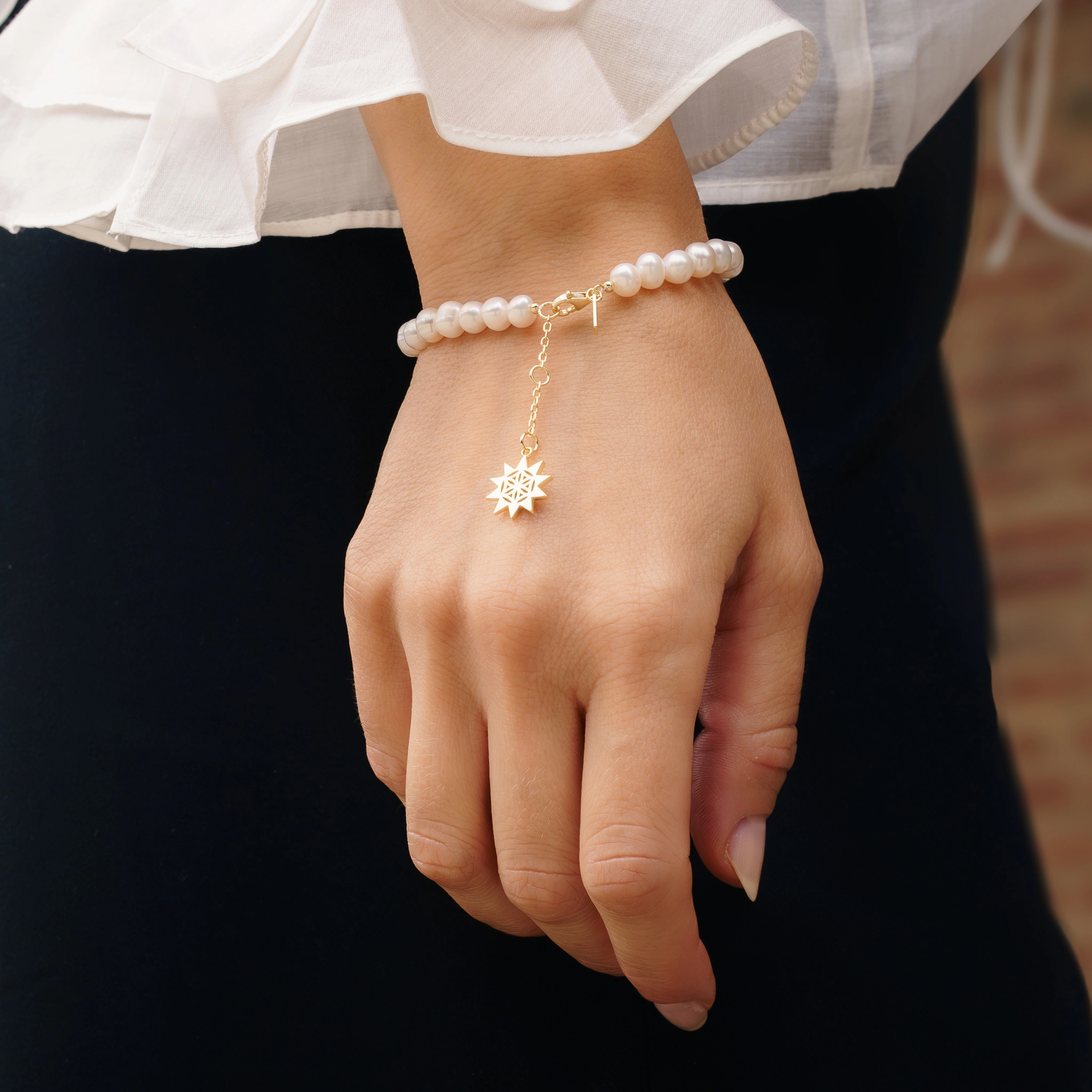 Seturi bijuterii din argint - Set Colier și Brățară Argint cu perle naturale de cultură mari Soare Auriu