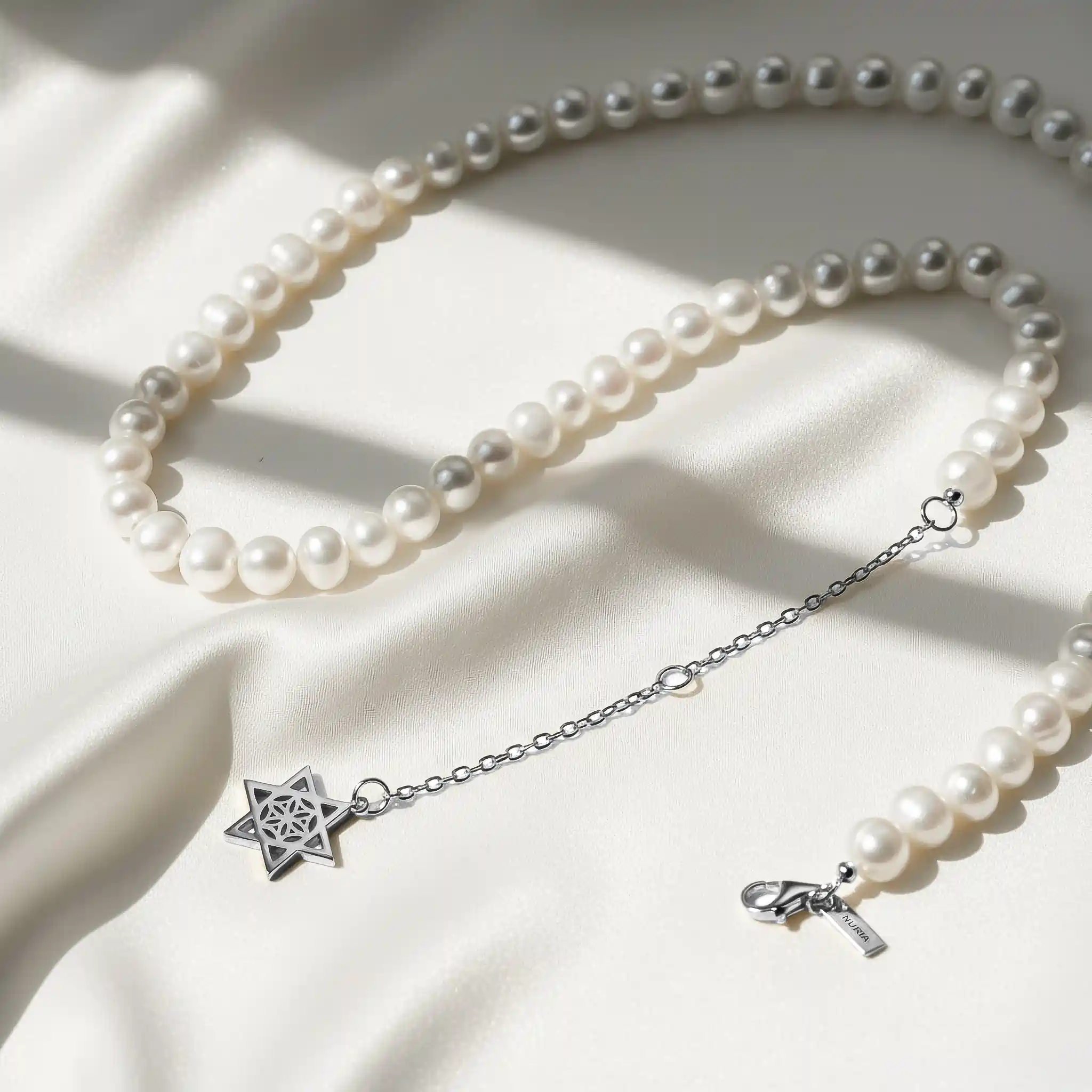 Seturi bijuterii din argint - Set Colier și Brățară Argint cu perle naturale de cultură mari Stea Argintiu