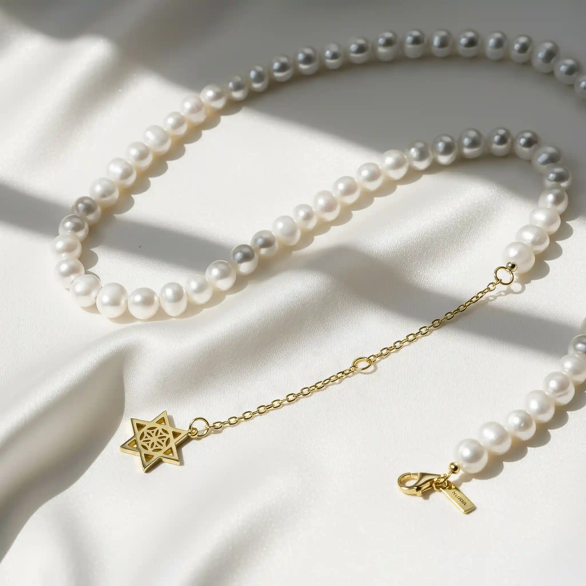 Seturi bijuterii din argint - Set Colier și Brățară Argint cu perle naturale de cultură mari Stea Auriu