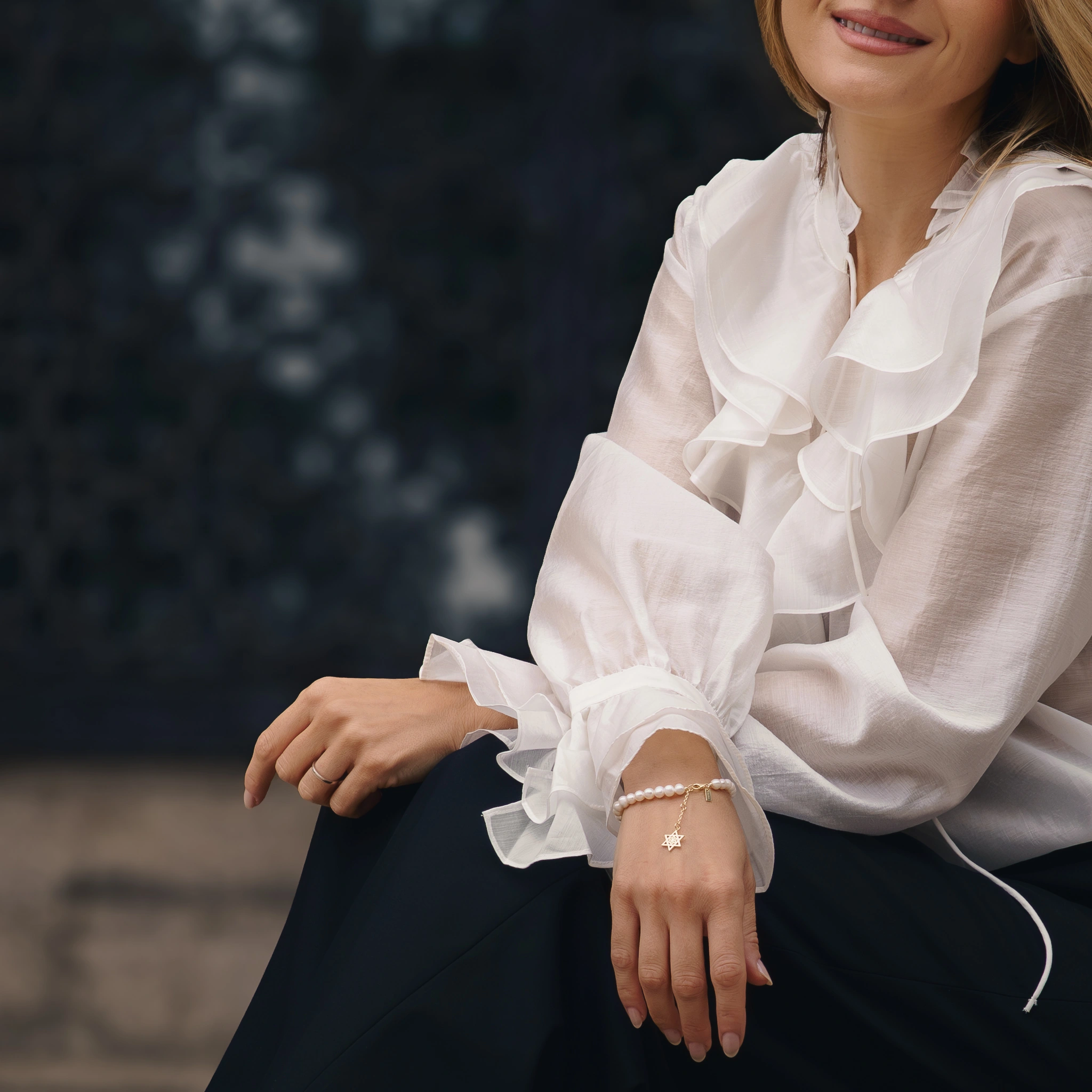 Seturi bijuterii din argint - Set Colier și Brățară Argint cu perle naturale de cultură mari Stea Auriu