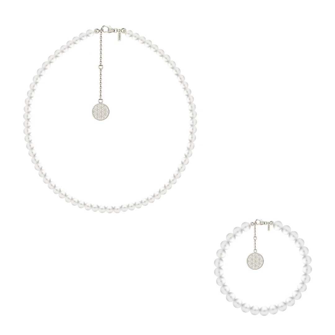 Christmas Sale - Set Colier și Brățară Argint cu perle naturale de cultură mari Structură Argintiu