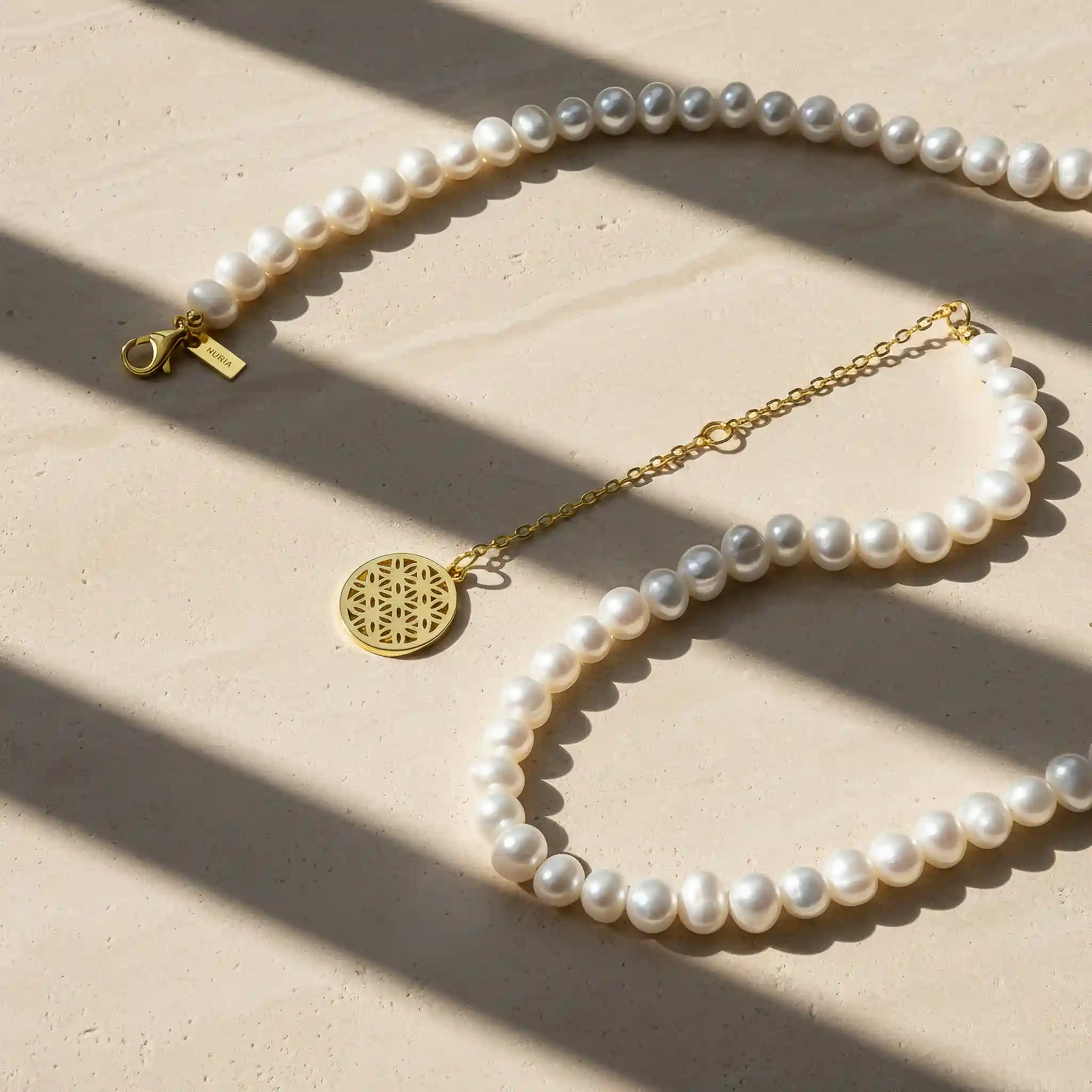 Seturi bijuterii din argint - Set Colier și Brățară Argint cu perle naturale de cultură mari Structură Auriu