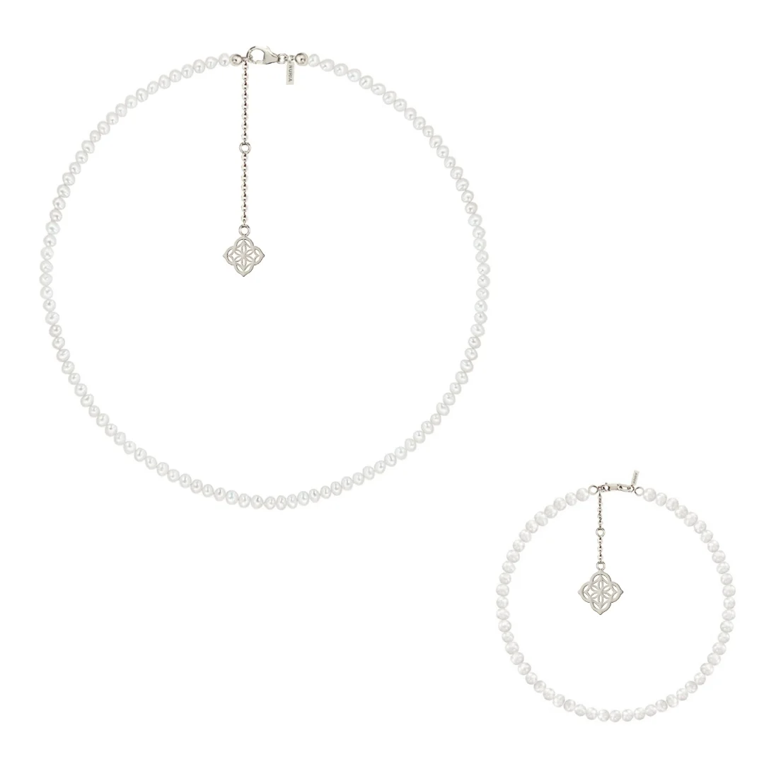 Seturi bijuterii din argint - Set Colier și Brățară Argint cu perle naturale de cultură mici Inimă Argintiu