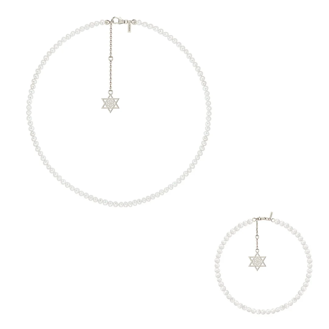 Christmas Sale - Set Colier și Brățară Argint cu perle naturale de cultură mici Stea Argintiu