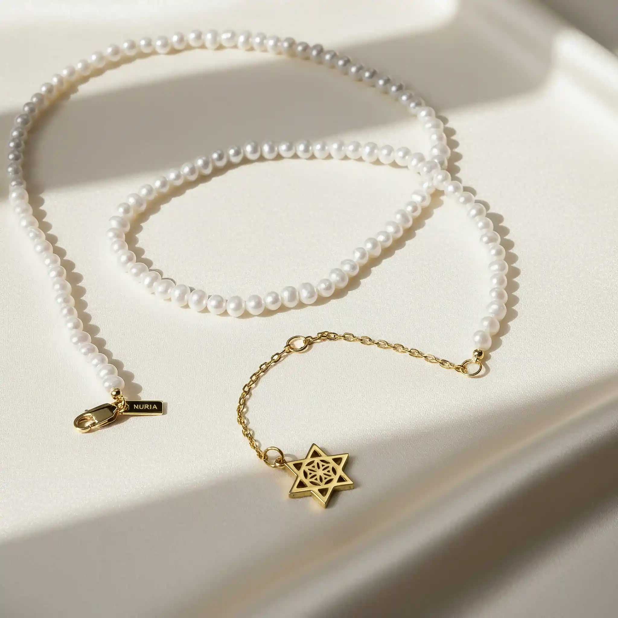 Produse Noi - Set Colier și Brățară Argint cu perle naturale de cultură mici Stea Auriu