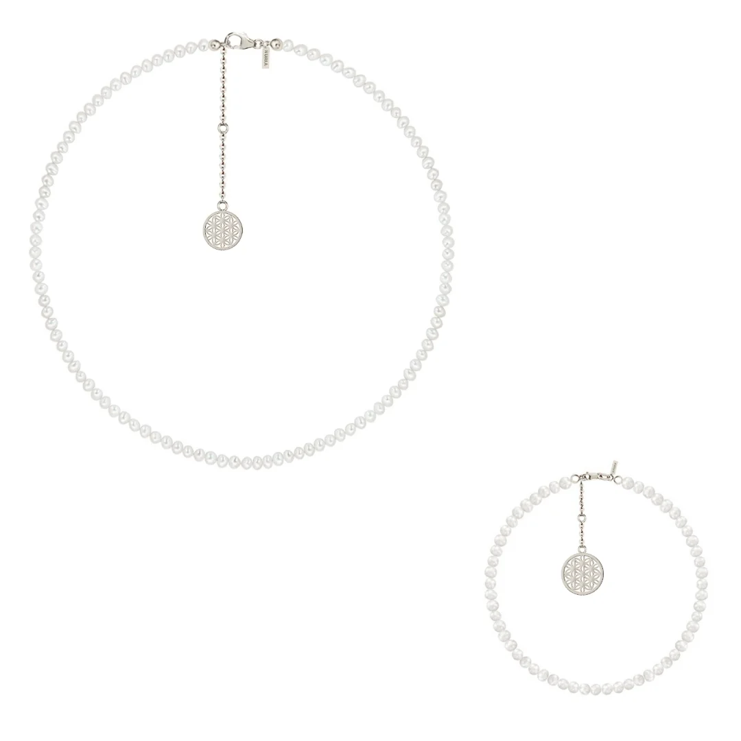 Christmas Sale - Set Colier și Brățară Argint cu perle naturale de cultură mici Structură Argintiu