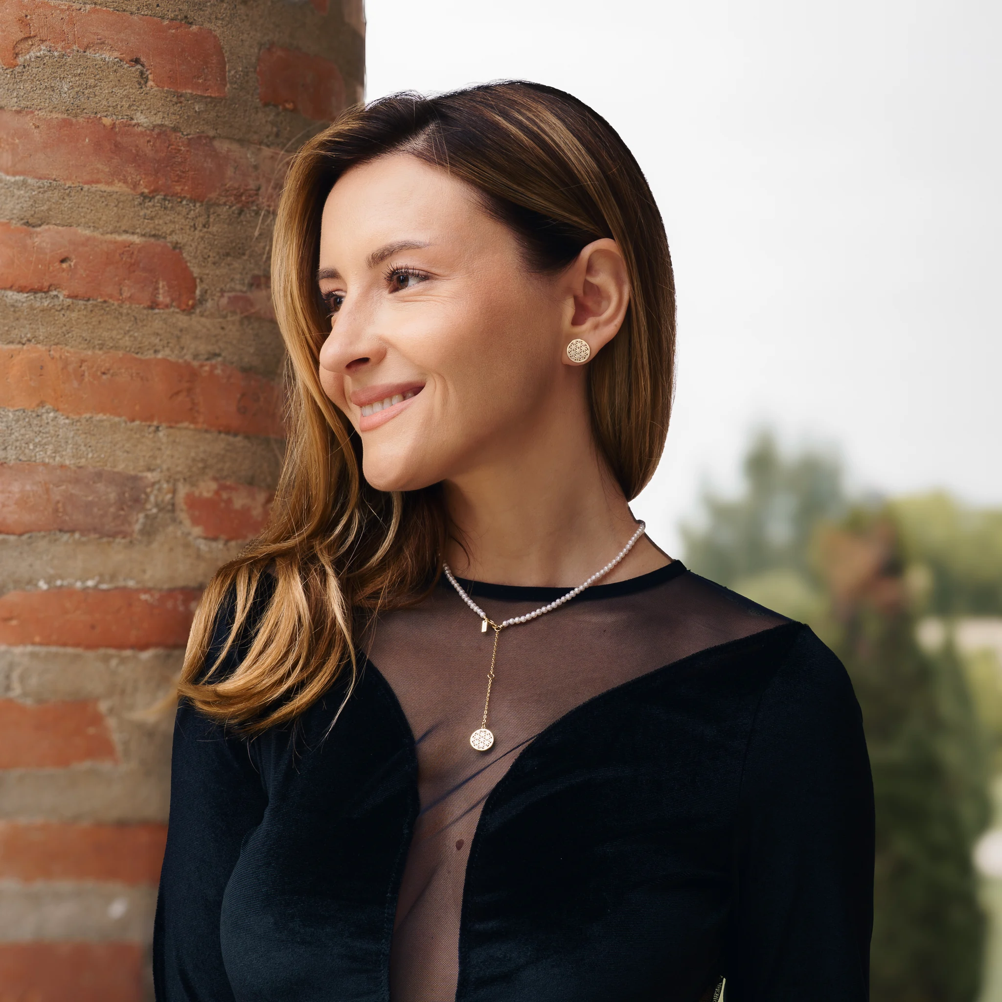 Christmas Sale - Set Colier și Brățară Argint cu perle naturale de cultură mici Structură Auriu