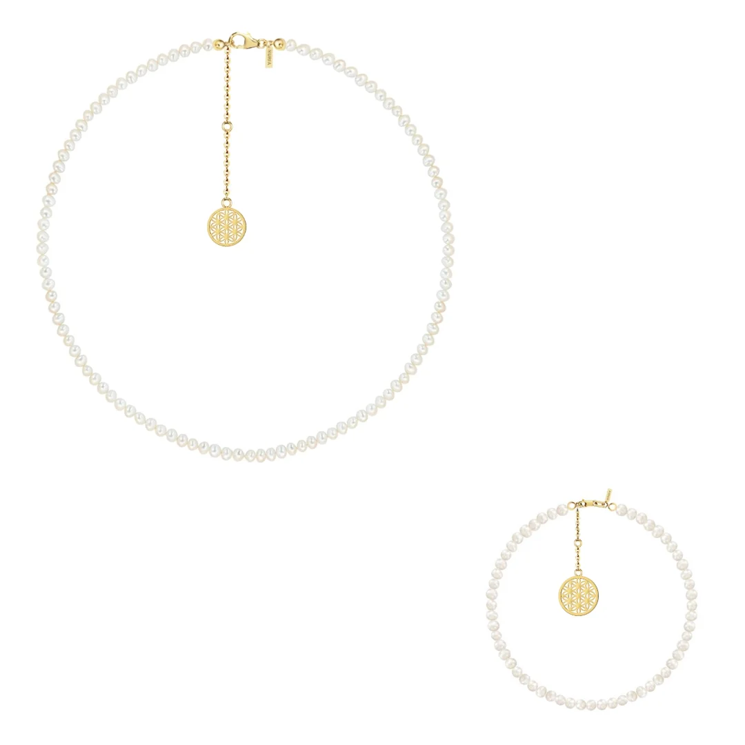 Christmas Sale - Set Colier și Brățară Argint cu perle naturale de cultură mici Structură Auriu