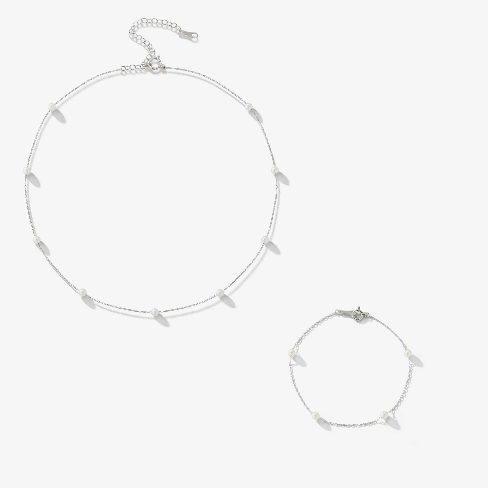 Seturi bijuterii din argint - Set Colier și Brățară argint cu perle naturale de cultură small silver. Perola Collection