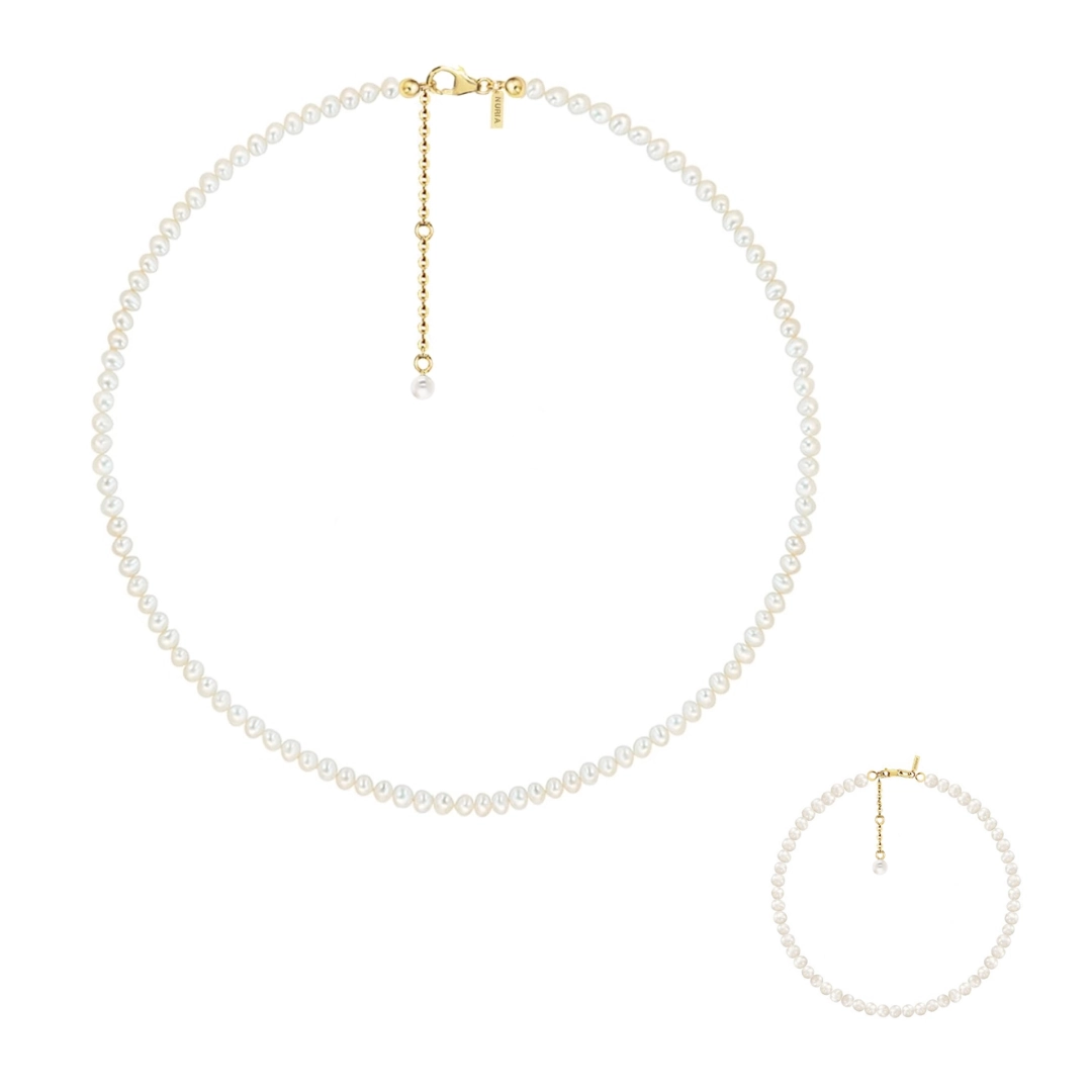 Seturi bijuterii din argint - Set Colier și Brățară Argint cu Perle Naturale de Cultură Small String Gold
