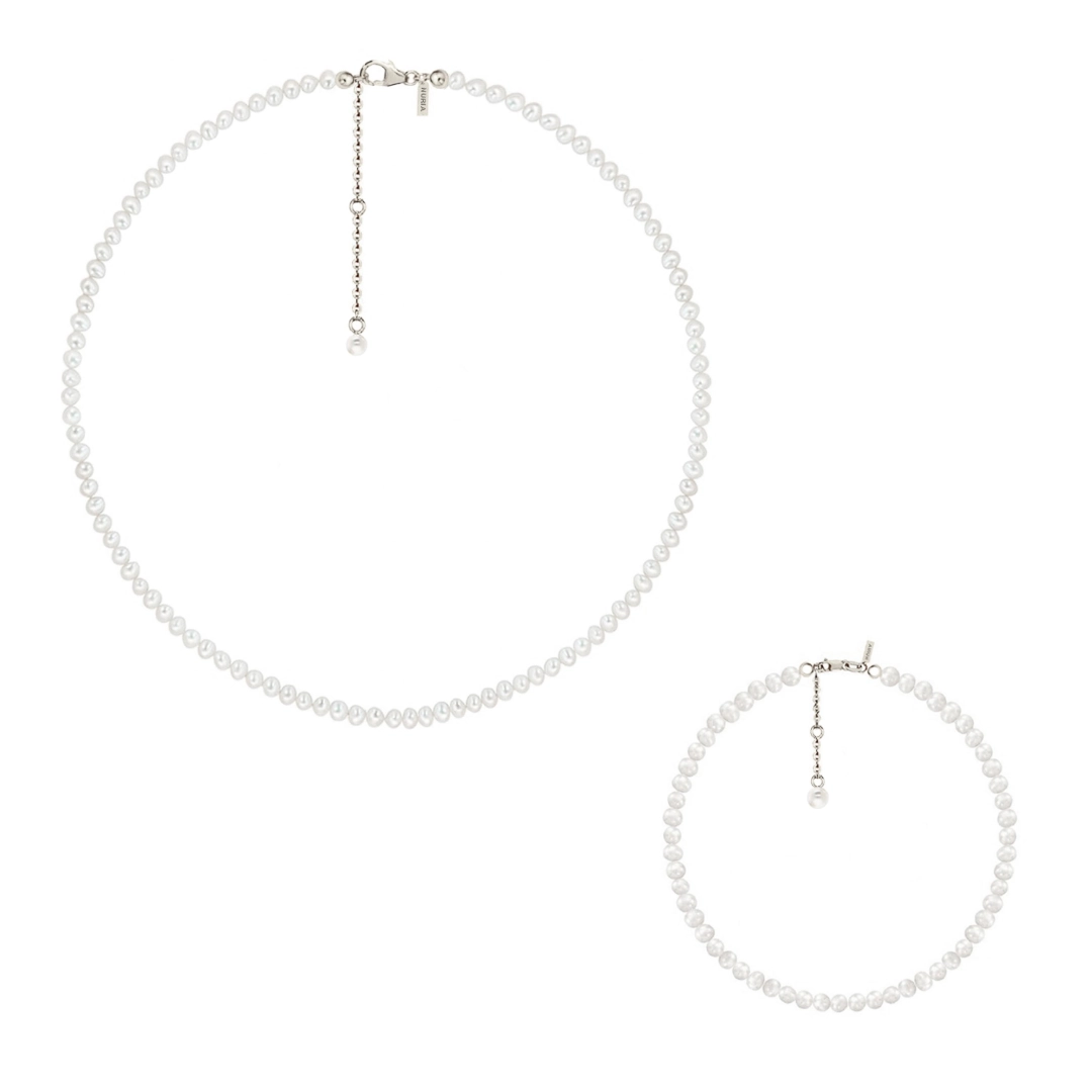 Seturi bijuterii din argint - Set Colier și Brățară Argint cu Perle Naturale de Cultură Small String Silver
