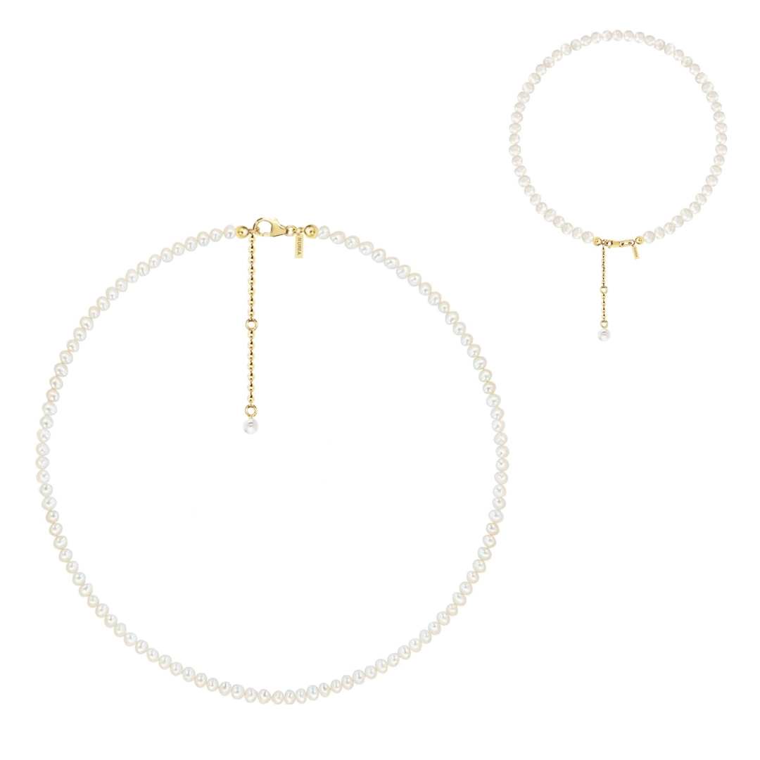 Seturi bijuterii din argint - Set Colier și Brățară Argint de Picior cu Perle Naturale de Cultură Small String Gold