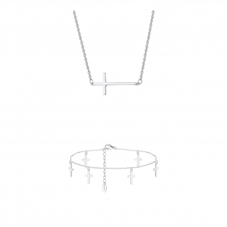 Seturi bijuterii din argint - Set Colier și Brățară de Picior din Argint Sterling Silver Cross