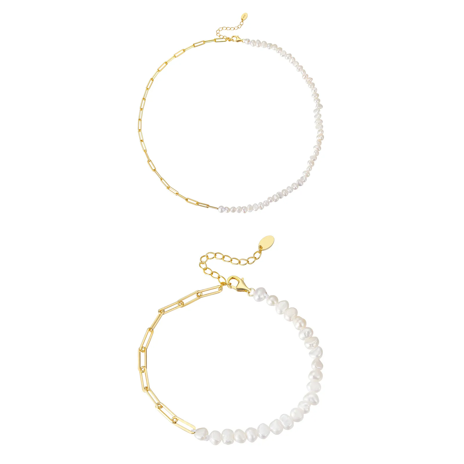 Seturi bijuterii din argint - Set Colier și Brățară din Argint cu perle naturale de cultură gold Raw Collection