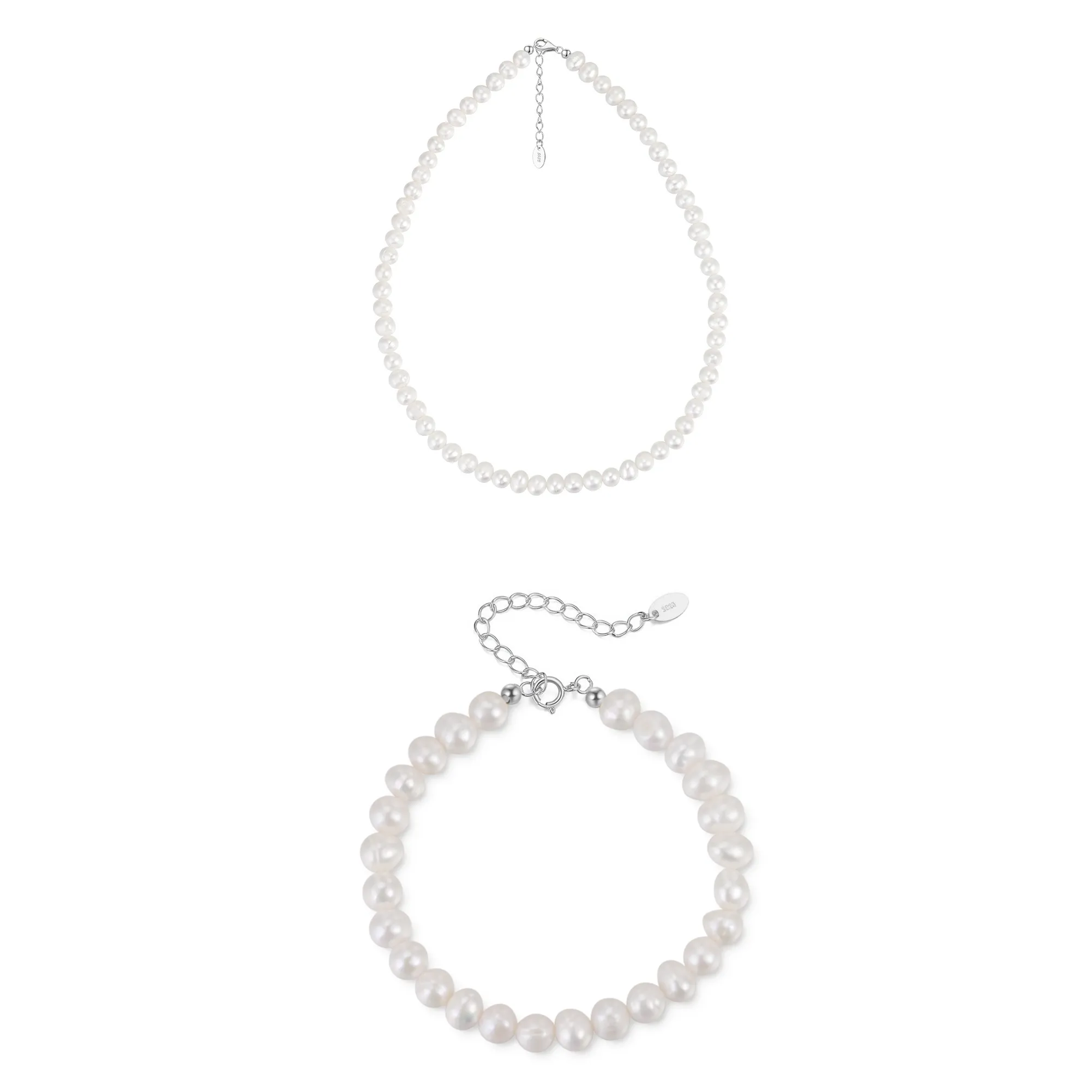 Seturi bijuterii din argint - Set Colier și Brățară din argint cu perle naturale de cultură silver Raw Collection