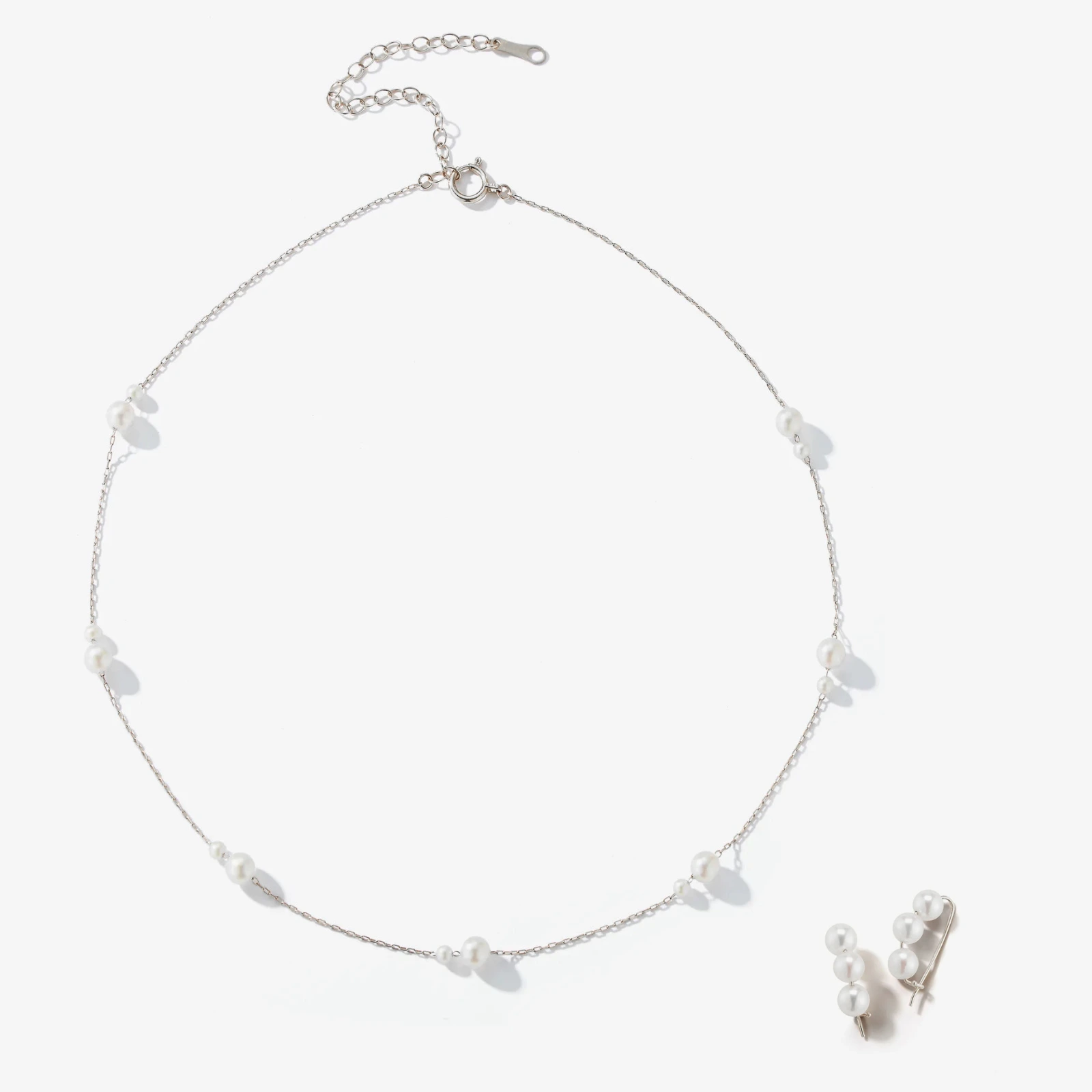 Seturi bijuterii din argint - Set Colier și Cercei argint cu perle naturale de cultură medium silver. Perola Collection